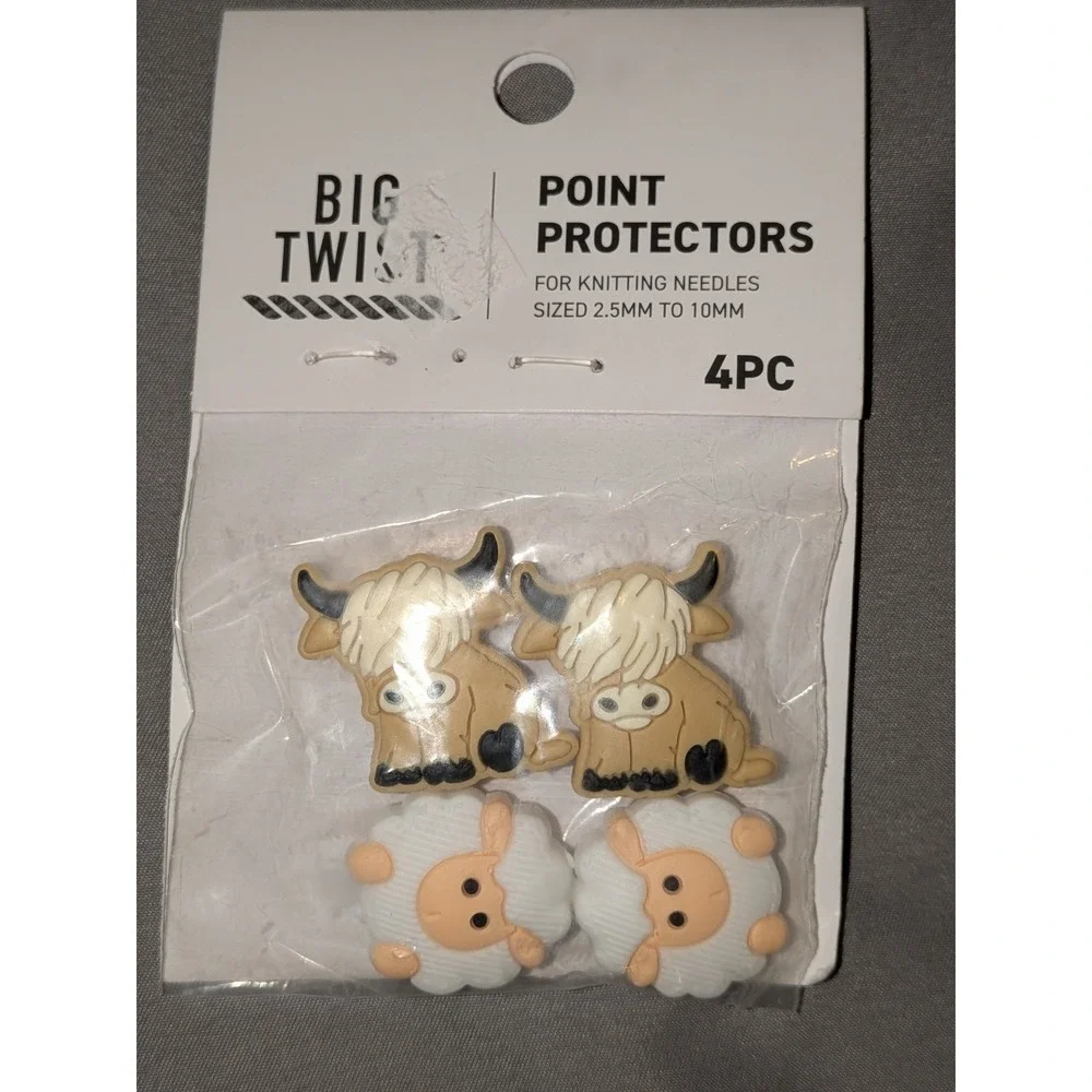 Big Twist Highland Cow Sheep Knitting Needle Point Protectors 4PC 2.5mm-10mm NEW